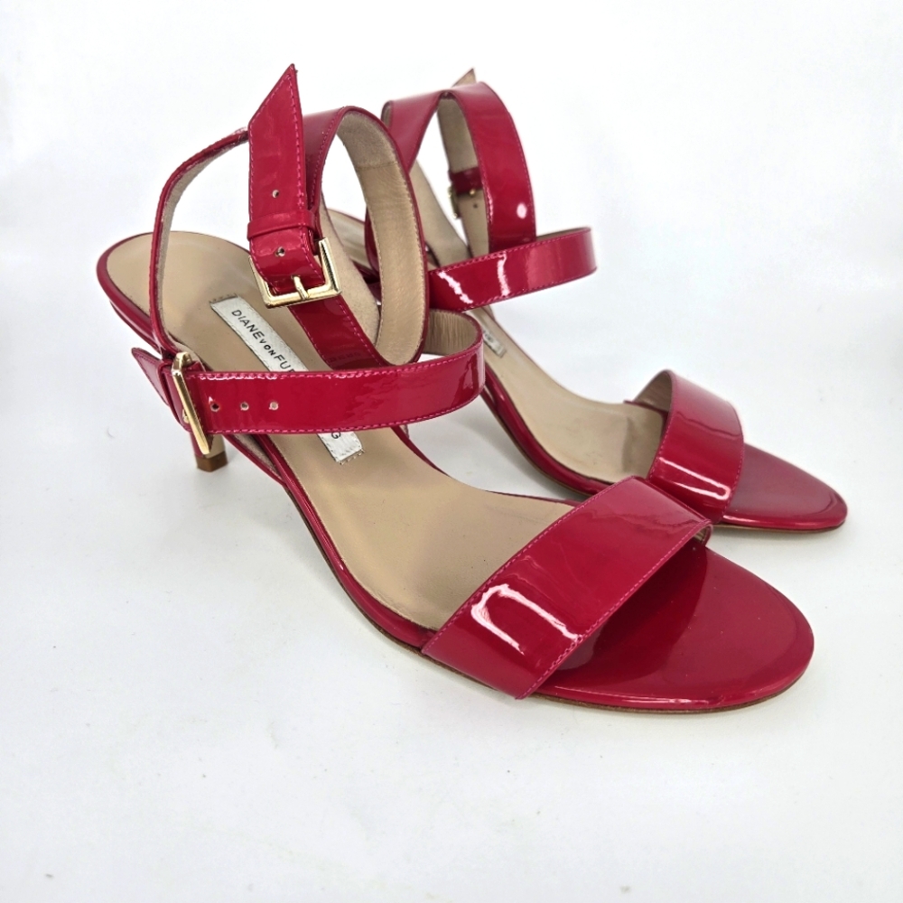 Diana Von Furstenberg‎ DVF Heels Sandals Hot Pink Patent Leather Ankle Strap 6.5